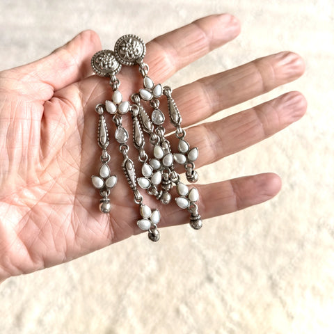 Silver & Seed Pearl Indian Earrings - Banjara Kundan