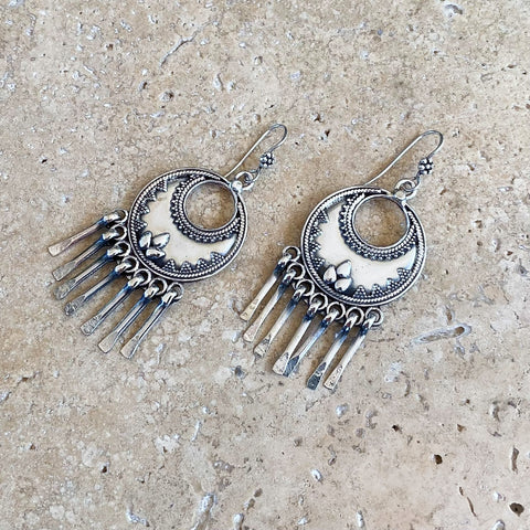 Silver Tribal Tassel Earrings