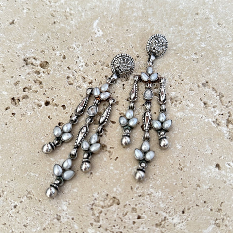 Silver & Seed Pearl Indian Earrings - Banjara Kundan