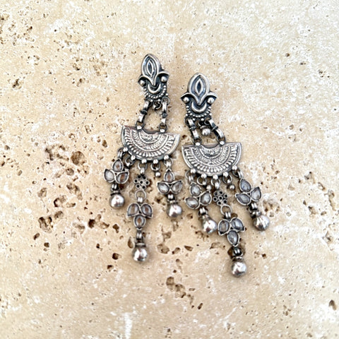 Silver Indian Earrings - Banjara Kundan