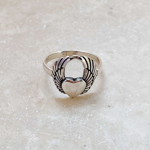Silver Winged Heart Ring