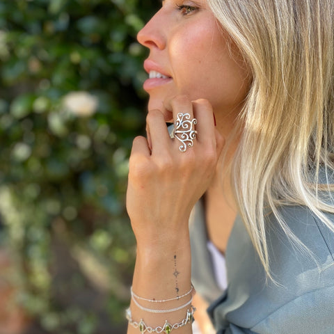 Silver Swirling Vines Ring