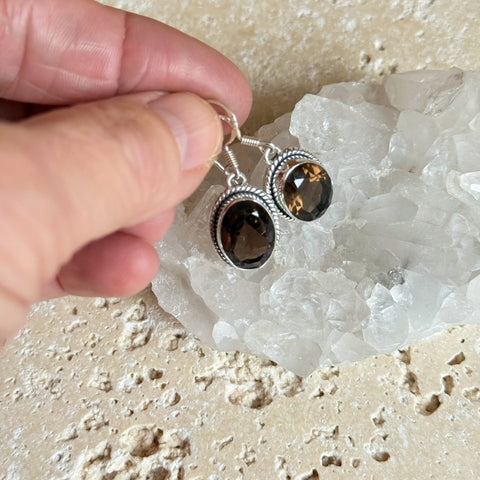 Smoky Quartz Oval Artisan Earrings
