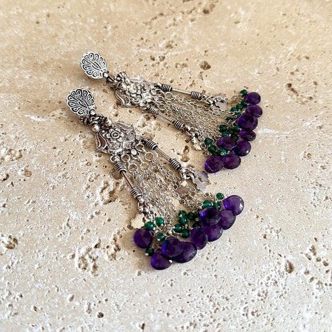 Amethyst & Onyx Beaded Earrings