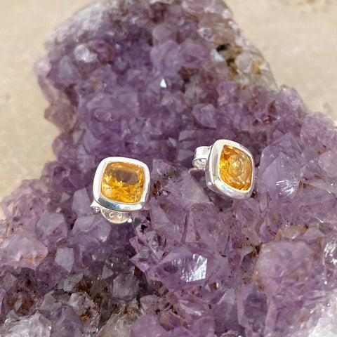 Citrine Stud Earrings - Bezel