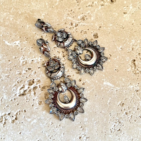 Silver Indian Earrings - Banjara Kundan