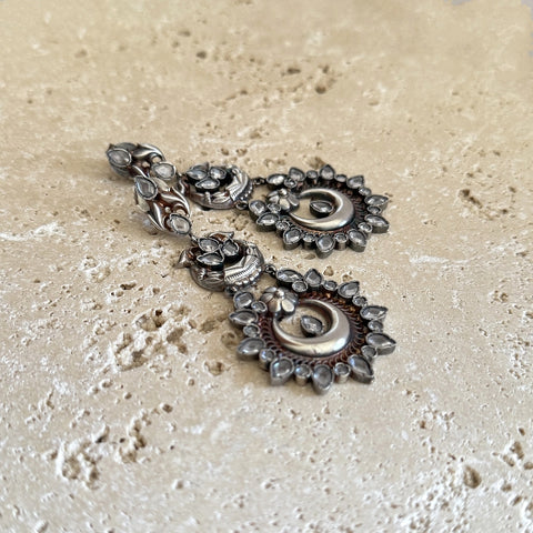 Silver Indian Earrings - Banjara Kundan