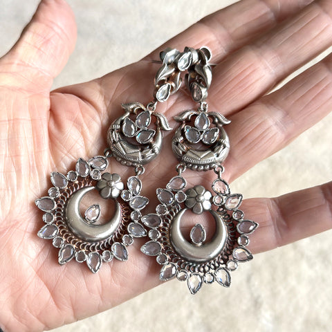 Silver Indian Earrings - Banjara Kundan