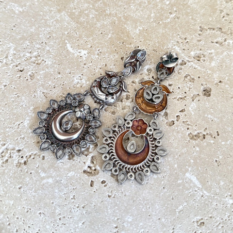 Silver Indian Earrings - Banjara Kundan