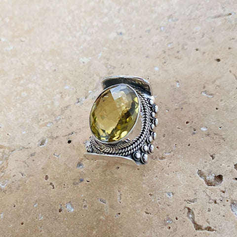 Lemon Quartz Oval Gemstone Ring - Mt Abu