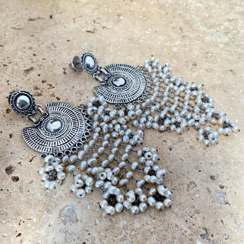 Beaded Pearl Tribal Earrings