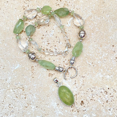 Prehnite & Crystal Quartz Beaded Necklace