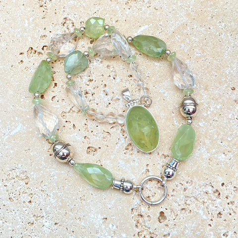 Prehnite & Crystal Quartz Beaded Necklace