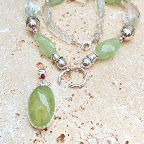 Prehnite & Crystal Quartz Beaded Necklace