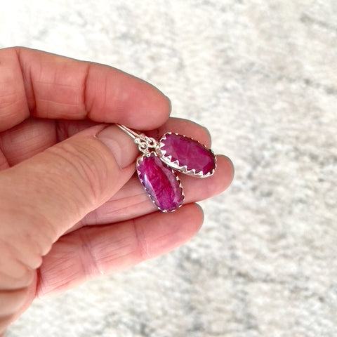 Ruby Red Quartz Rectangular Earrings - Melita