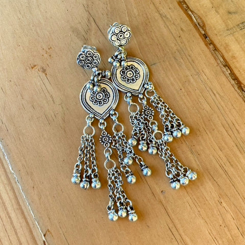 Silver Tribal Design Earrings