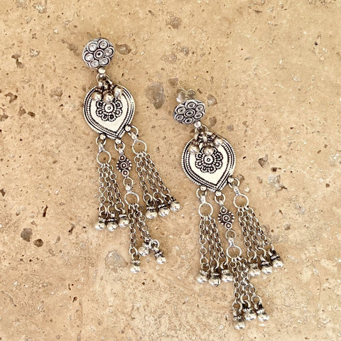 Silver Tribal Design Earrings
