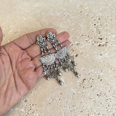 Silver Indian Earrings - Banjara Kundan