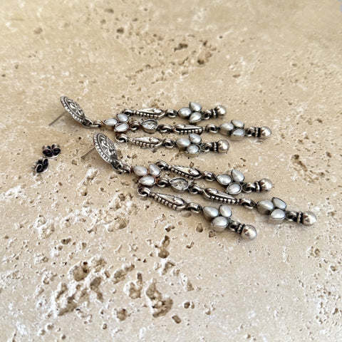 Silver & Seed Pearl Indian Earrings - Banjara Kundan