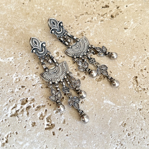 Silver Indian Earrings - Banjara Kundan