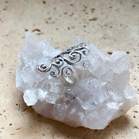 Silver Swirling Vines Ring