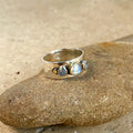 Rainbow Moonstone Gold Embellished Triple Gem Ring