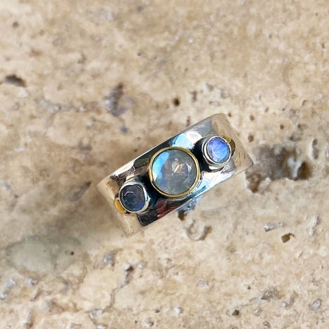 Rainbow Moonstone Gemstone Ring - Vermeil