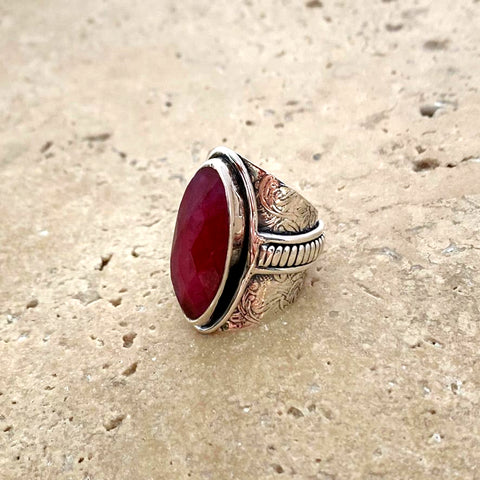 Ruby Quartz Ring with a slender oval gemstone- Kumari