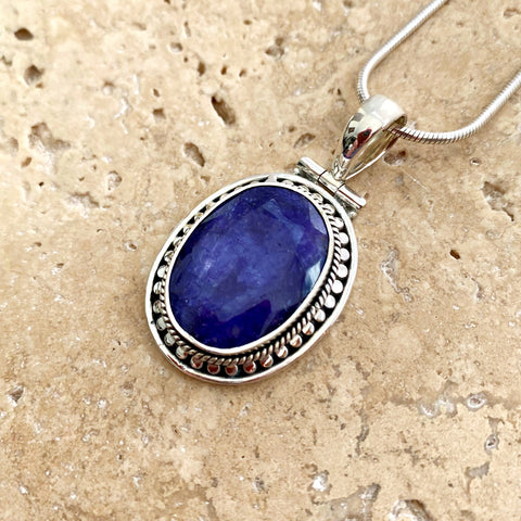 Sapphire Quartz Pendant with artisan setting- Tulsi