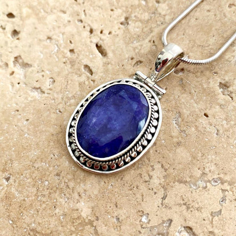 Sapphire Quartz Pendant with an artisan, handcrafted setting- Tulsi