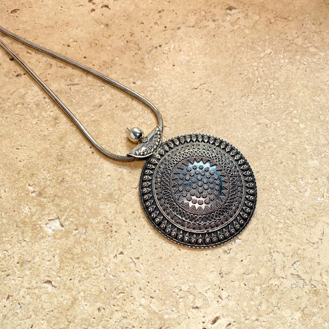 Silver Mandala Pendant with Artisan Detailing - Banjara