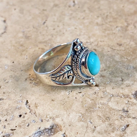 Turquoise Engraved Filigree Ring - Amita