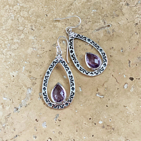 Amethyst Earrings with Teardrop Gems - Uma