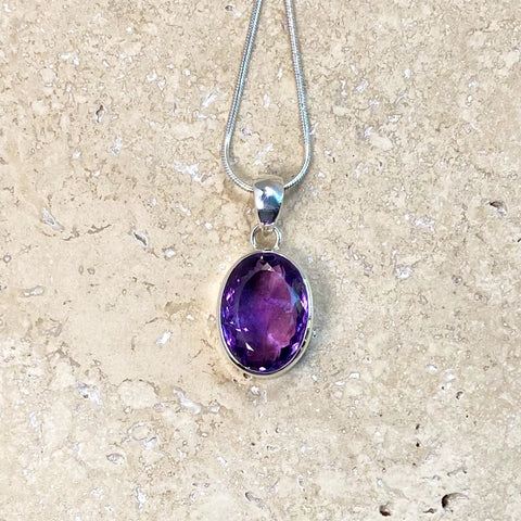 Amethyst Oval Hand Faceted Pendant & Earring Set - Grace