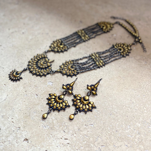 Sterling Silver & Gold Plate Maharani Necklace Set