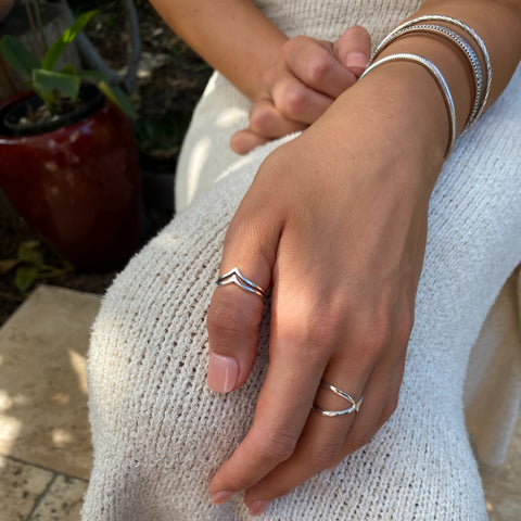 Silver Double V Wishbone Ring