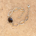 Smoky Quartz Bracelet with Oval Gemstone- Peony