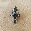 Smoky Quartz Tibetan Styled Silver Ring - Kailash